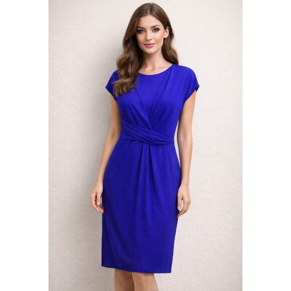 Adrianna Papell Dresses & Skirts - Adrianna Papell Blue Knee Length Dress Size 10 Ruched Waist Cap Sleeve Work